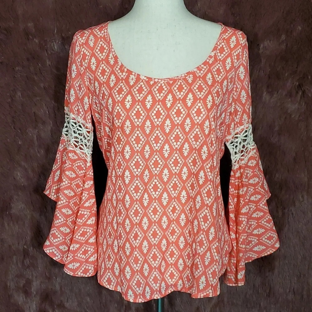 Heart Soul Bell Sleeve Scoop Neck Blouse